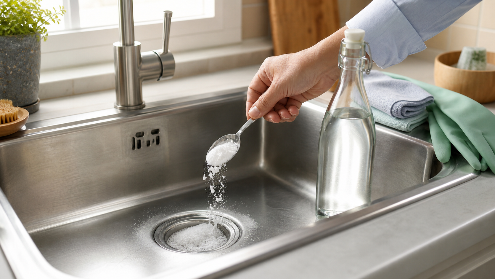 Ventouse placée sur un drain de lavabo rempli d'eau pour déloger un bouchon de cheveux et de savon