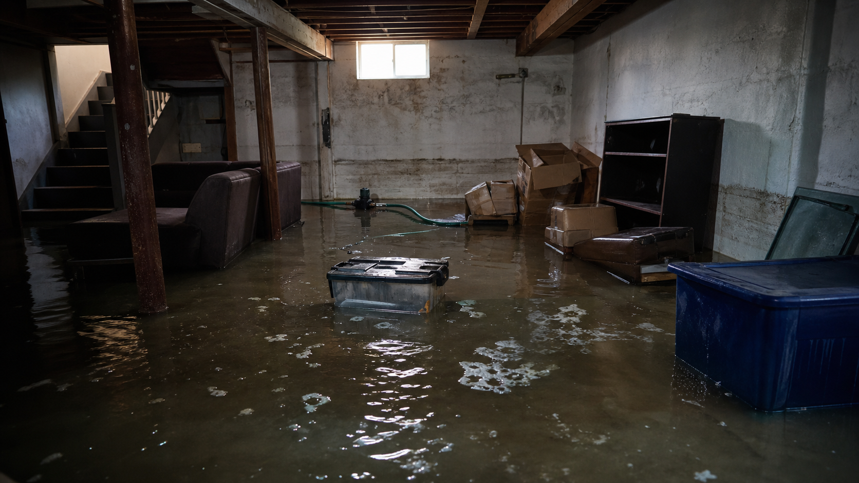 Sous-sol inondé par un dégât d'eau nécessitant de savoir quand appeler un plombier d'urgence au Québec