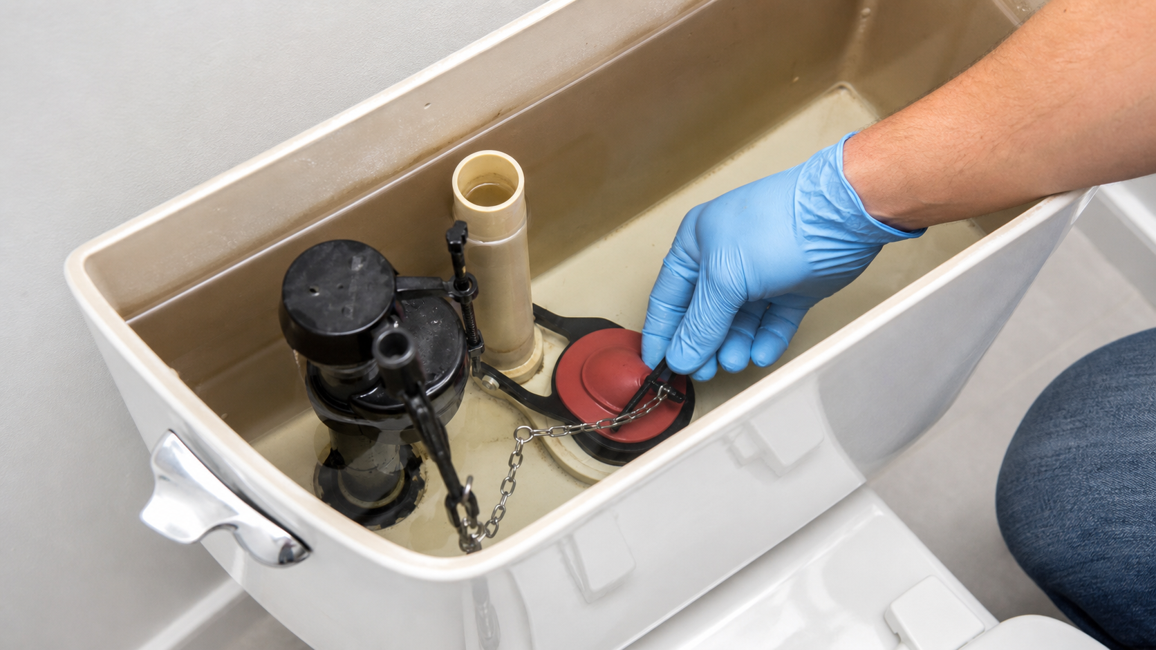 Schéma du réservoir montrant comment réparer une toilette qui coule grâce au clapet et au flotteur