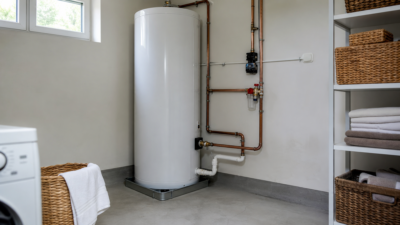 Chauffe-eau électrique à réservoir de 60 gallons relié à la tuyauterie d'une maison