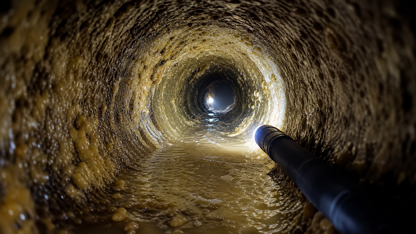 Plombier inserant un furet electrique dans un drain de sous-sol obstrue