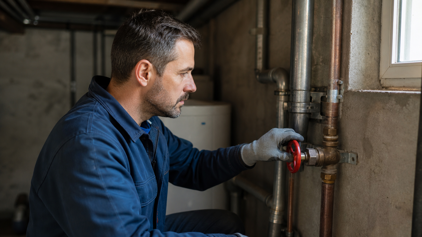 Serviettes et seaux placés sous une fuite sous l'évier pour limiter les dégâts d'eau.
