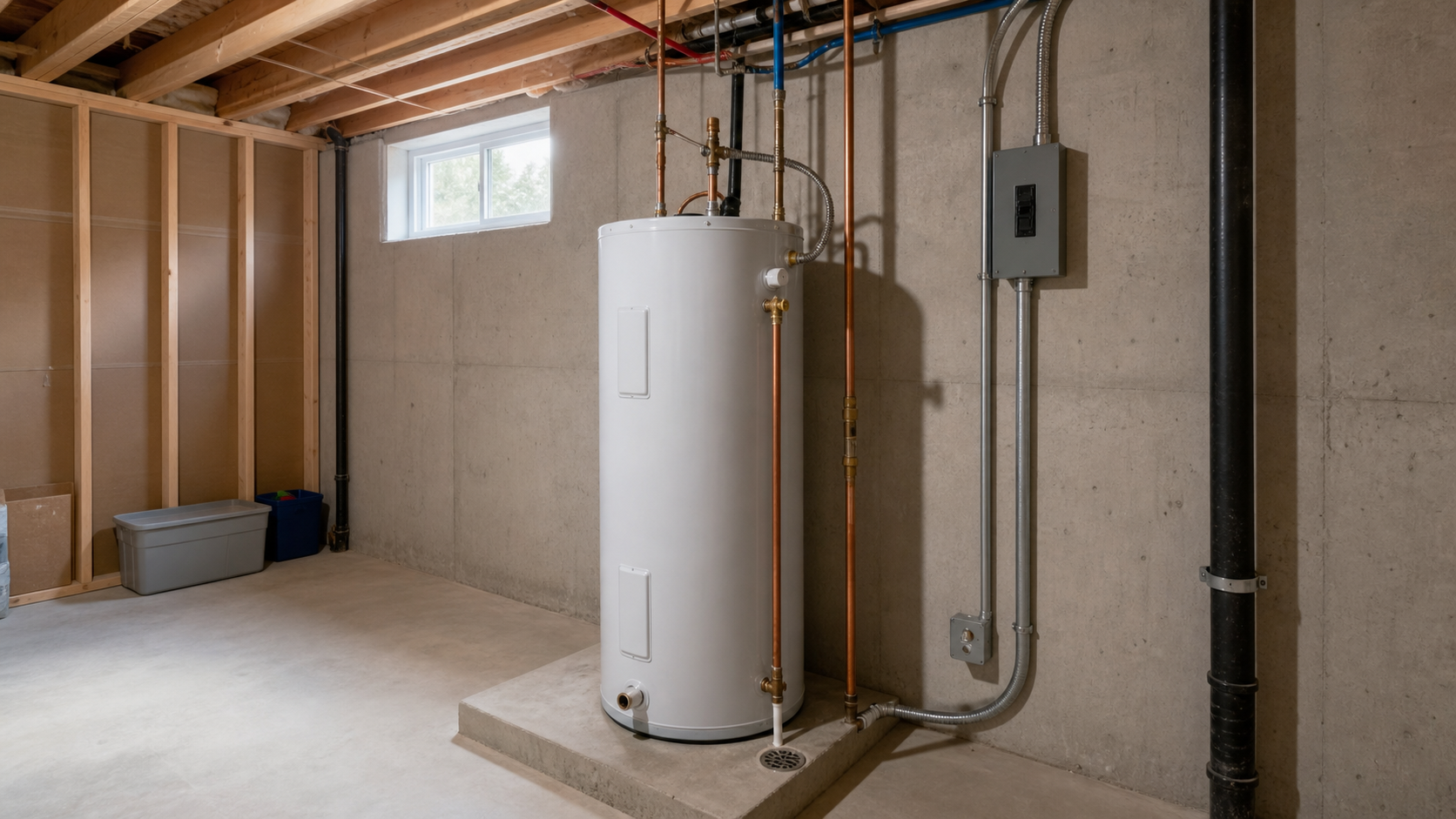 Schéma de la norme chauffe-eau électrique québec montrant la soupape de décharge et l'avaloir de sol