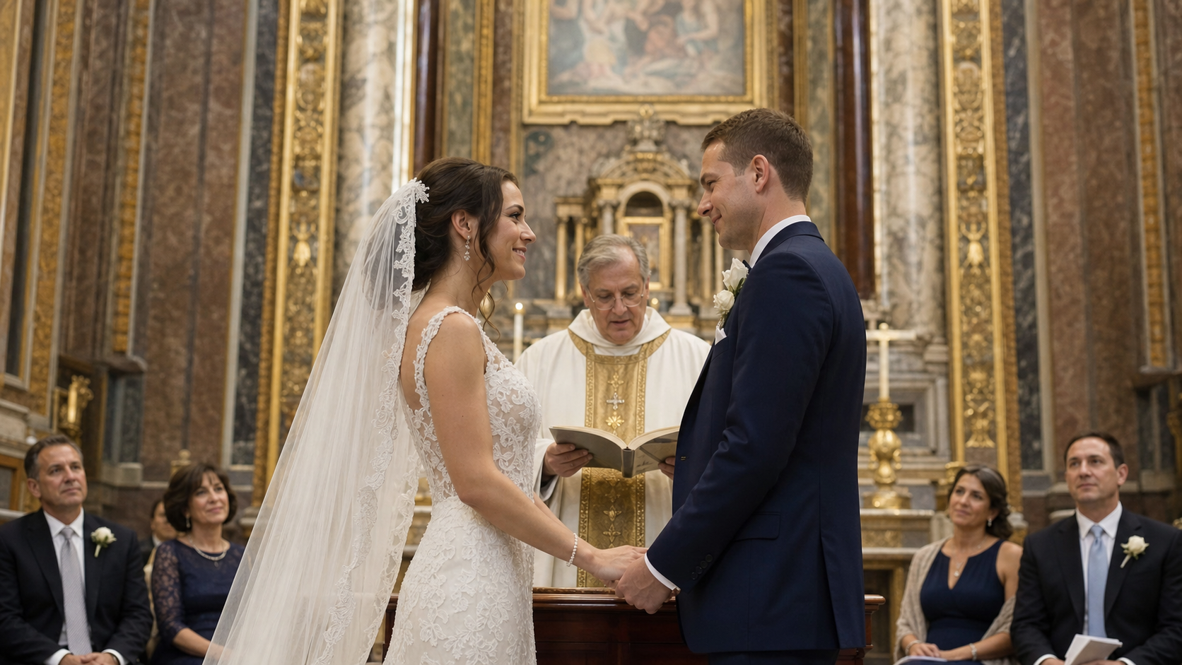 Couple qui vient de se marier à la basilique Saint-Pierre dans la chapelle du Chœur au Vatican