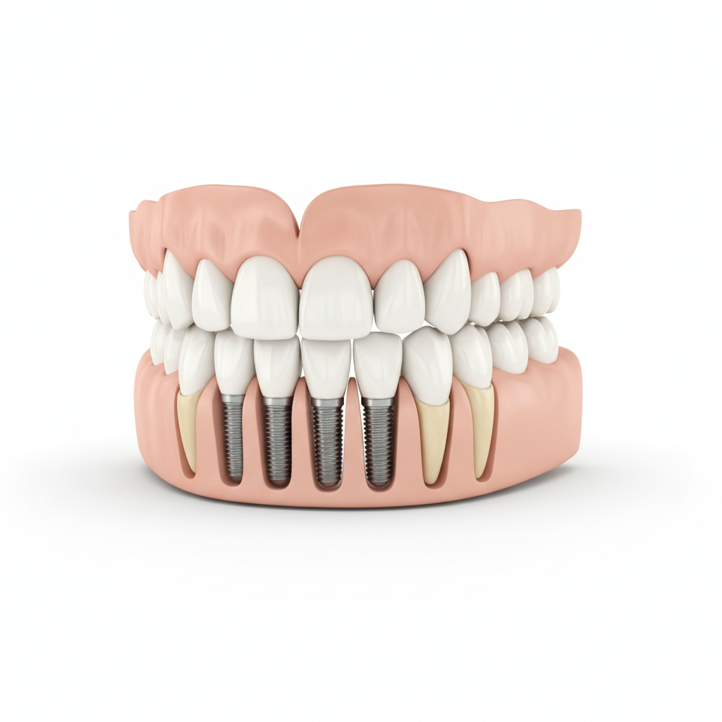 Rendu 3D d’implants dentaires ancrés dans la mâchoire