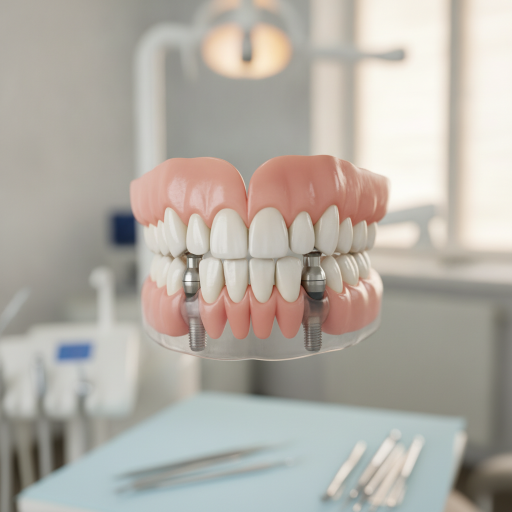 Prothèse amovible fixée sur deux implants pour la mâchoire inférieure