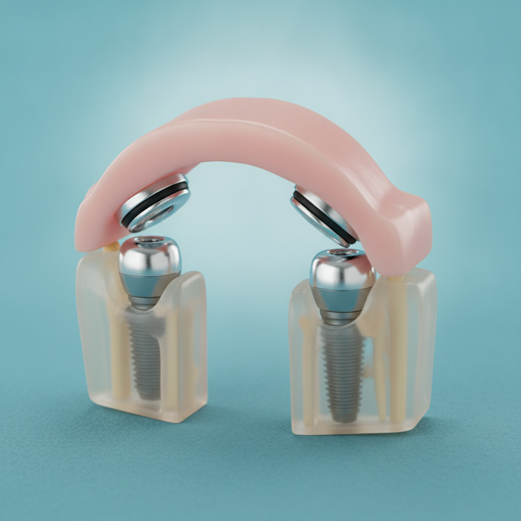 Prothèse amovible du bas stabilisée par une overdenture 2 implants avec boutons pression sur la mandibule