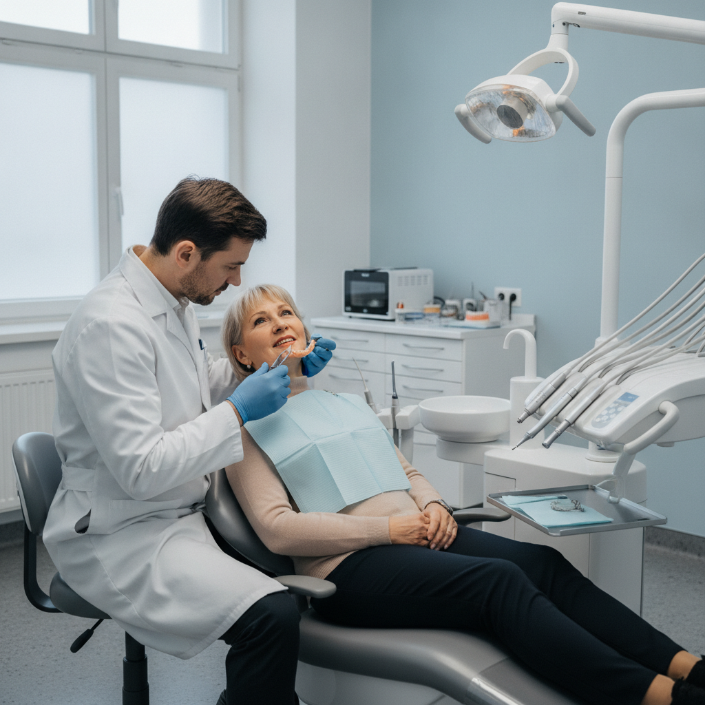 Denturologiste ajustant une prothèse amovible pour éliminer un point de pression douloureux