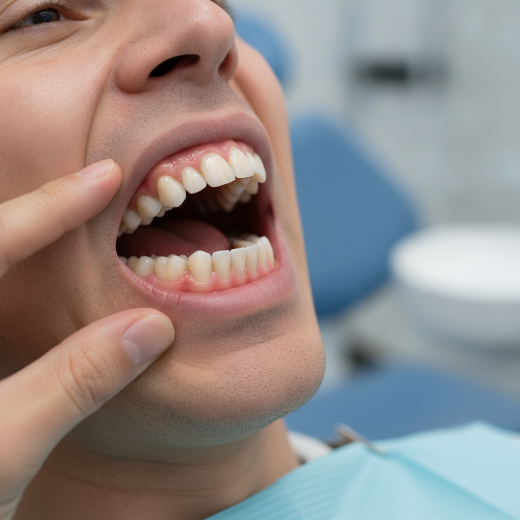 Prothèse du bas qui tient mal qui glisse sur une gencive inférieure étroite pendant la mastication