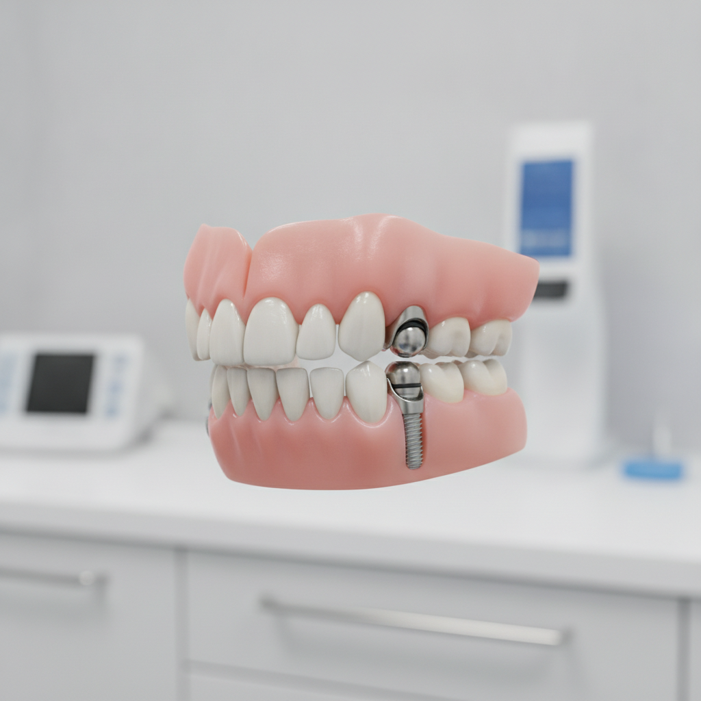 Prothèse amovible clipsée sur des implants dentaires pour stabiliser la mâchoire du bas