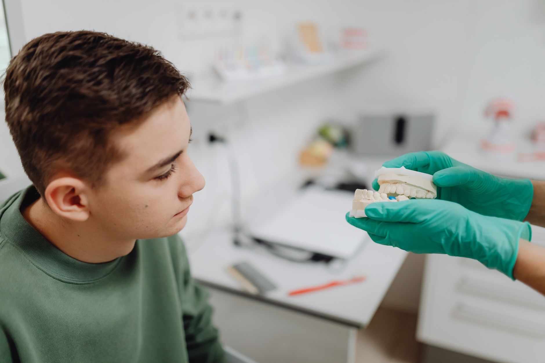 Denturologiste inspectant des prothèses dentaires lors d'un examen annuel de contrôle