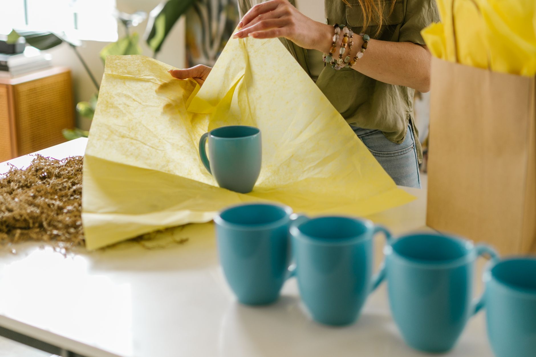Handmade Quebec pottery mug wrapped as a unique present for a woman